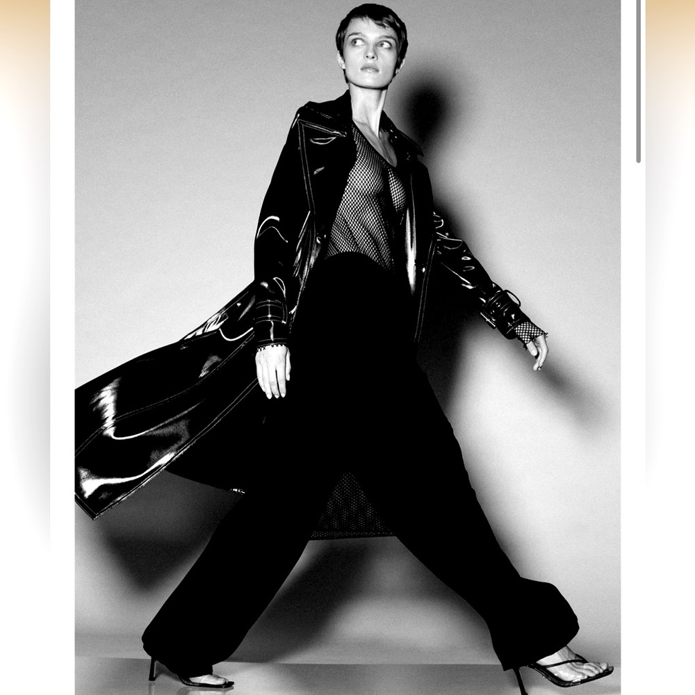 Yigal Azrouël Shiny Black Faux Leather Trench Coat